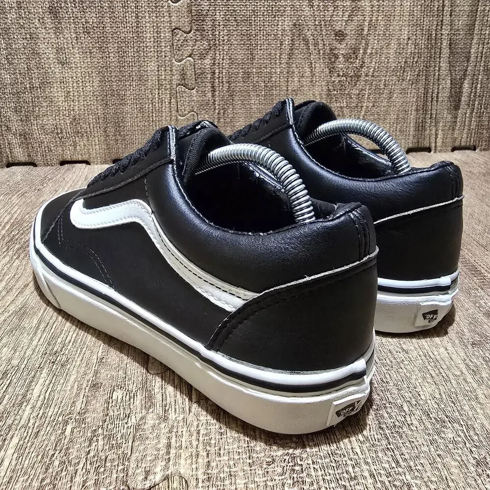 Vans Old Skool Black Leather White Stripe Sneaker Men 6.5 Women 8 Shoes