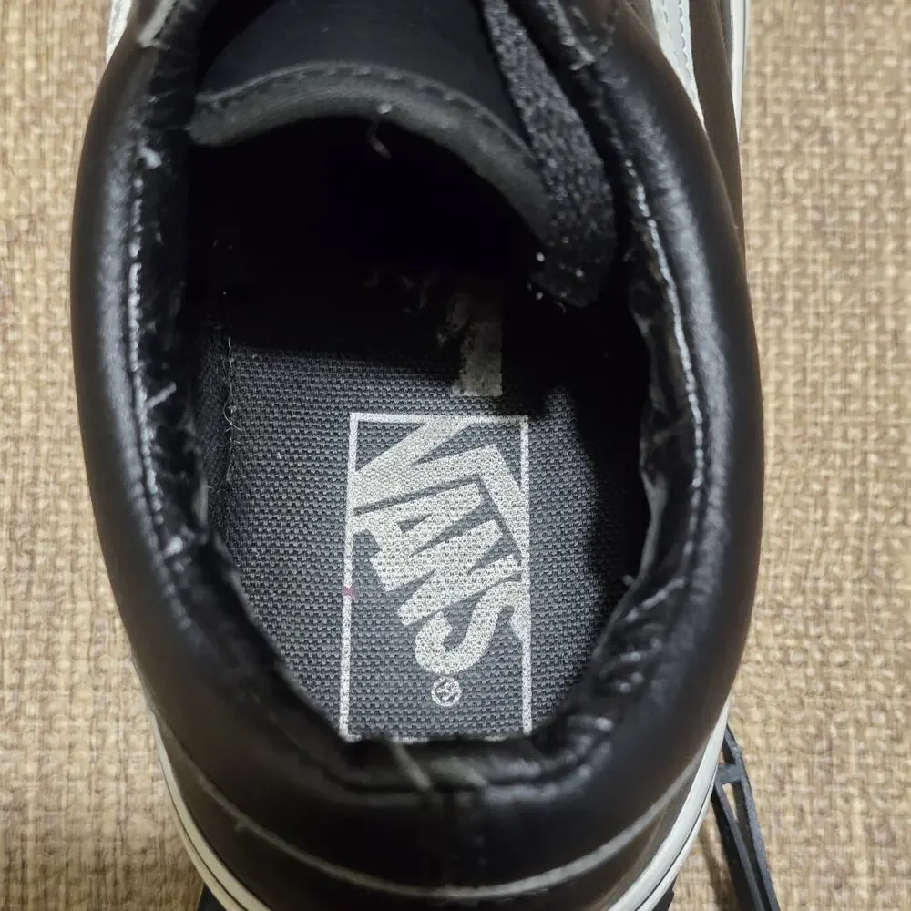 Vans Old Skool Black Leather White Stripe Sneaker Men 6.5 Women 8 Shoes