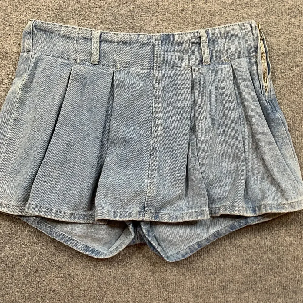 Altard State Skort Womens L Large Denim Pleated Side Zipper Flared Skater