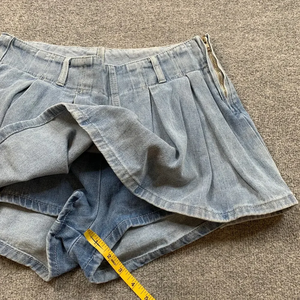 Altard State Skort Womens L Large Denim Pleated Side Zipper Flared Skater