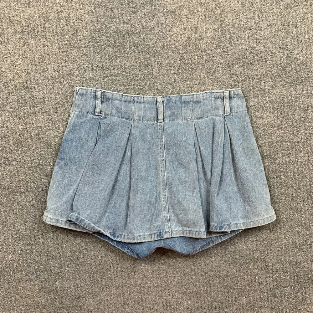 Altard State Skort Womens L Large Denim Pleated Side Zipper Flared Skater