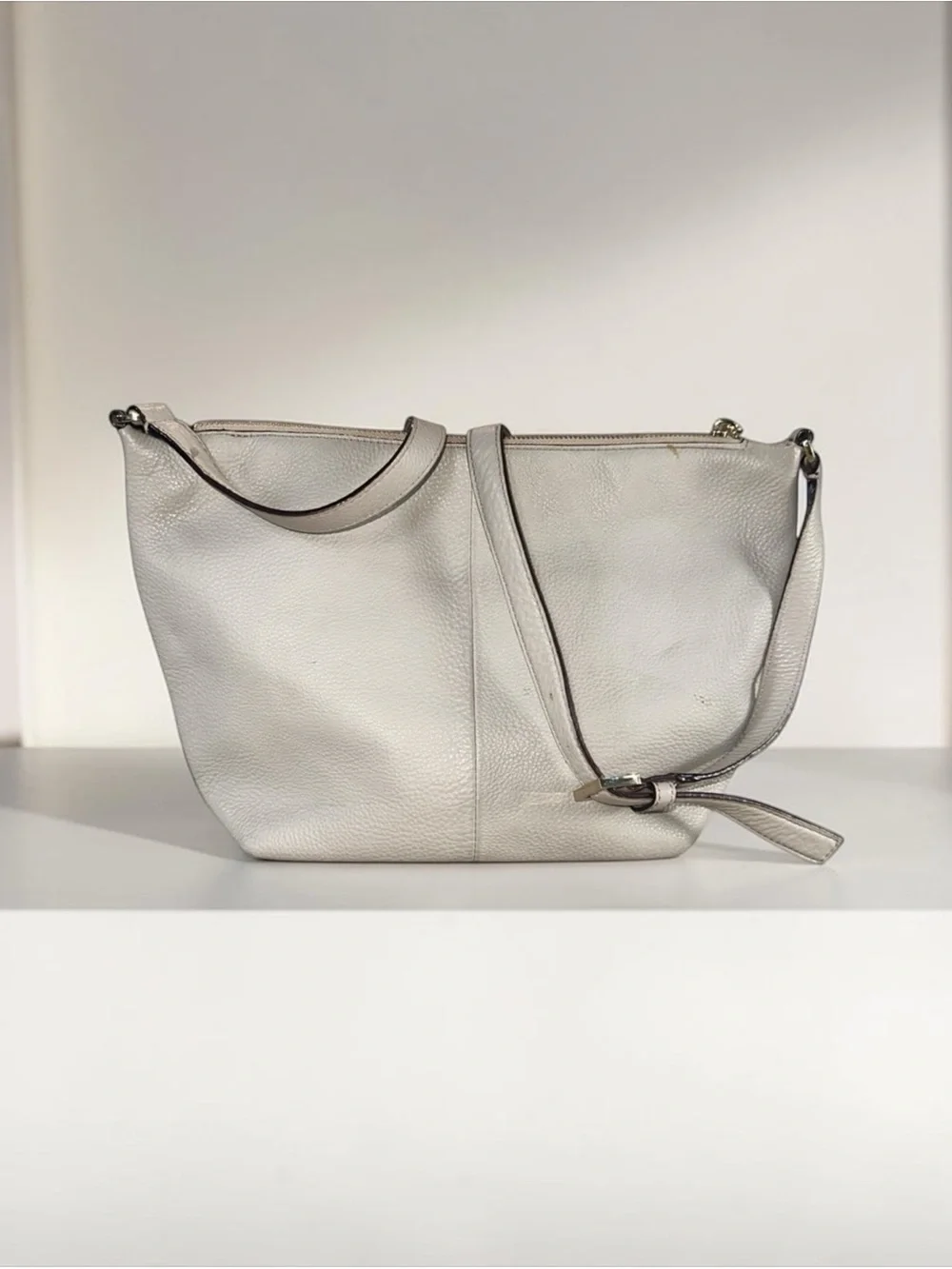 Kate Spade New York Hobo Bag Beige Pebbled Leather Crossbody