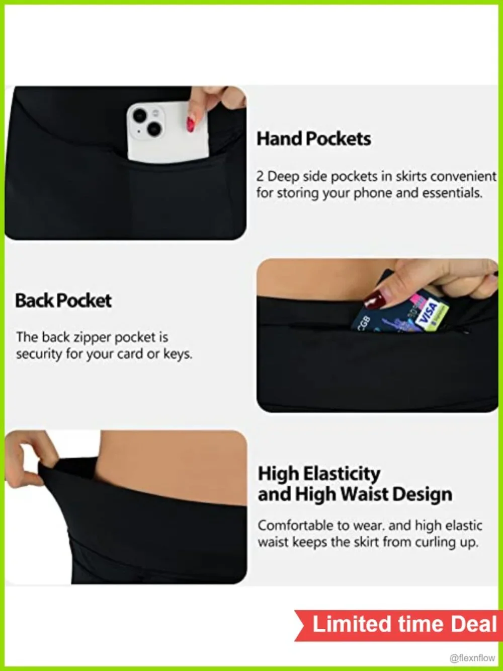 High Waist Midi Skort with Pockets - Athletic Golf Tennis Skirt with Shorts