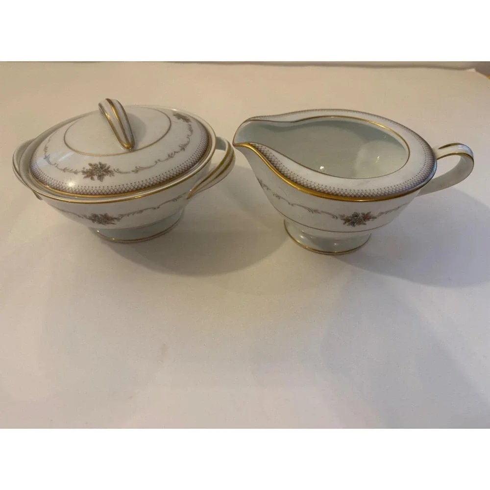Noritake Fine China Joanne Sugar Bowl, Lid & Creamer Set 6466‎ Japan