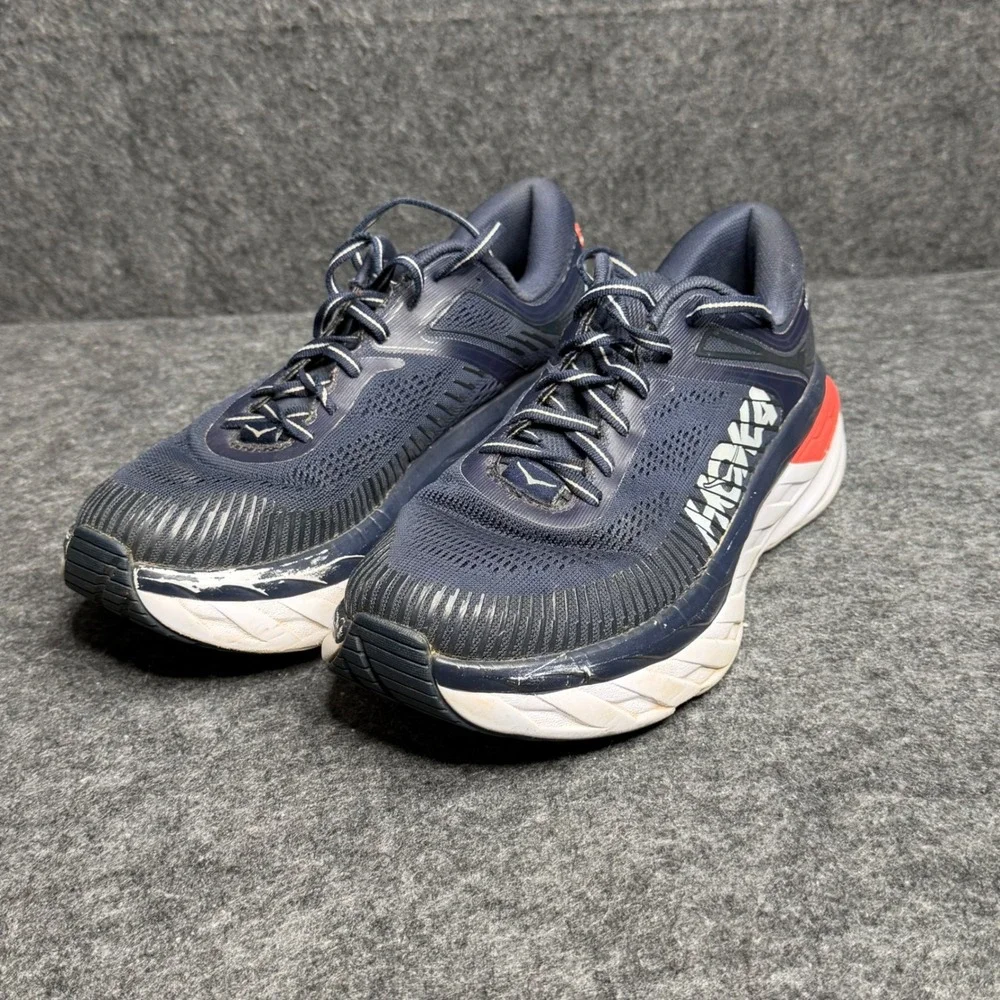 Hoka One One Bondi 7 Womens Navy Blue‎ Coral Running Shoes Sneakers 1110519