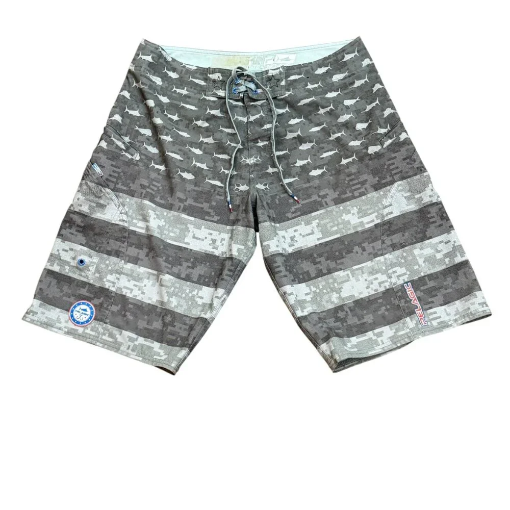 Pelagic Americamo Sharkskin Boardshorts Grey Size 32 Swim Bathing‎ Suit