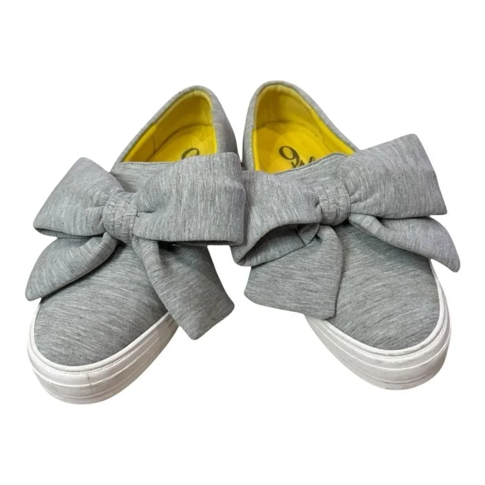 Nine West's Onosha Women's Gray Knit Bow Sliip-on Platform Sneakers 7