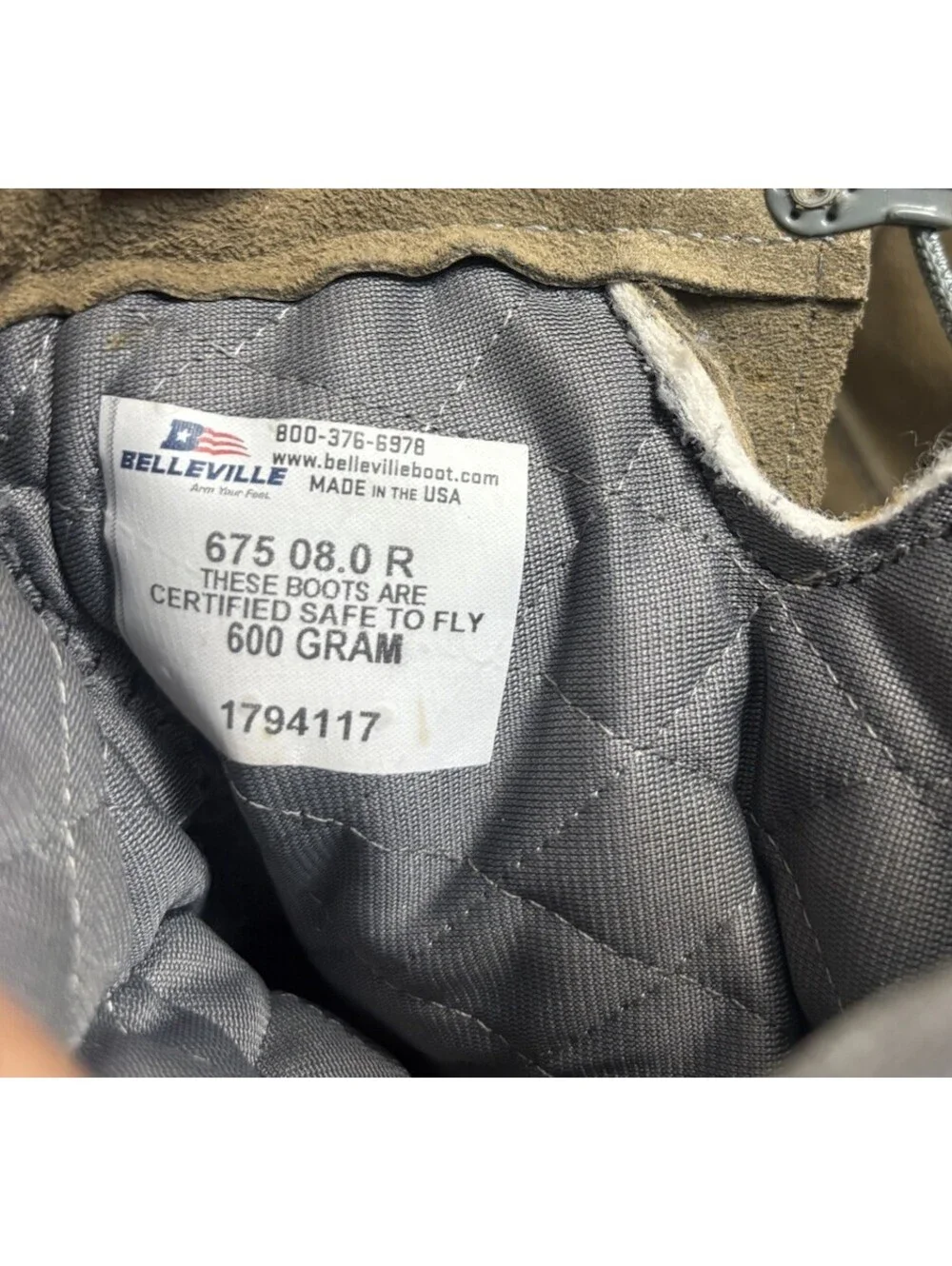 Belleville 675 08.0 R Military Flight Boots 600 Gram Made in USA Tan