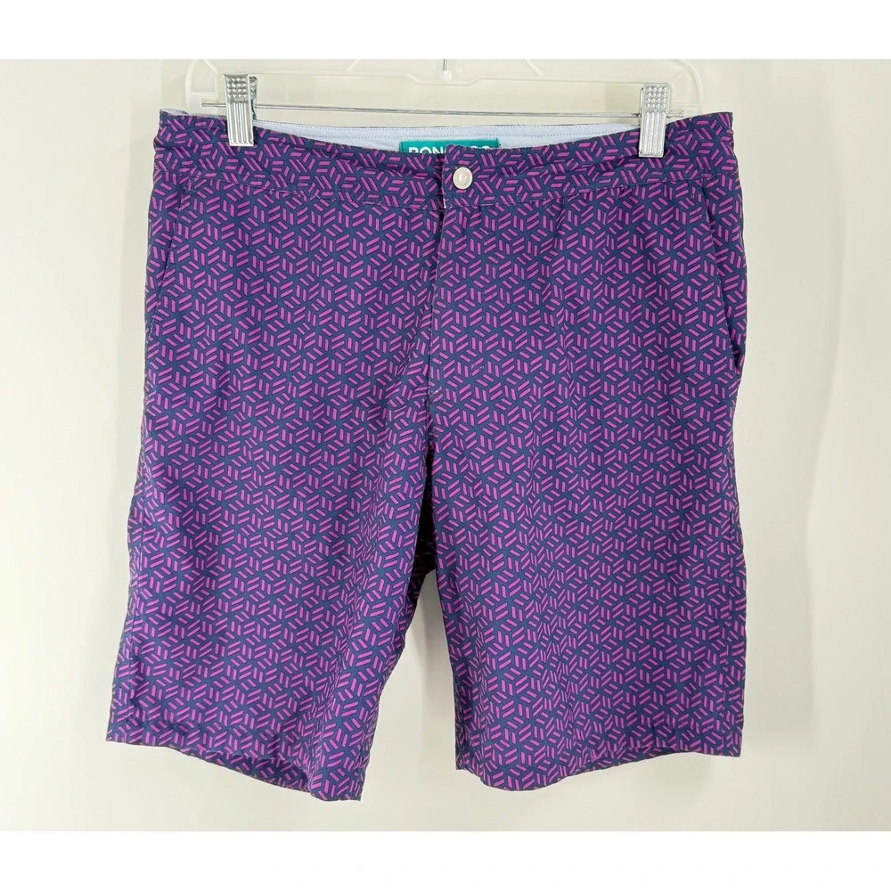 Bonobos Mens 9 Inch‎ Inseam Swim Trunks Pink Navy Geometric Maze Shorts Size 30