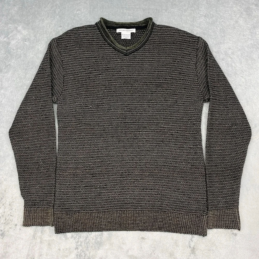 Vintage Knightsbridge Sweater Mens Size M Brown Chenille Roll V Neck 90s Grandpa