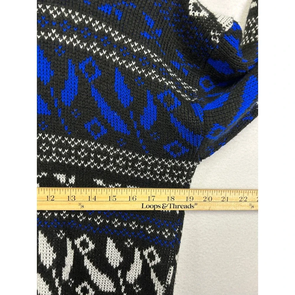 Vintage 80s Javenits Mens Large Blue Black Geometric Abstract Knit Sweater‎ USA