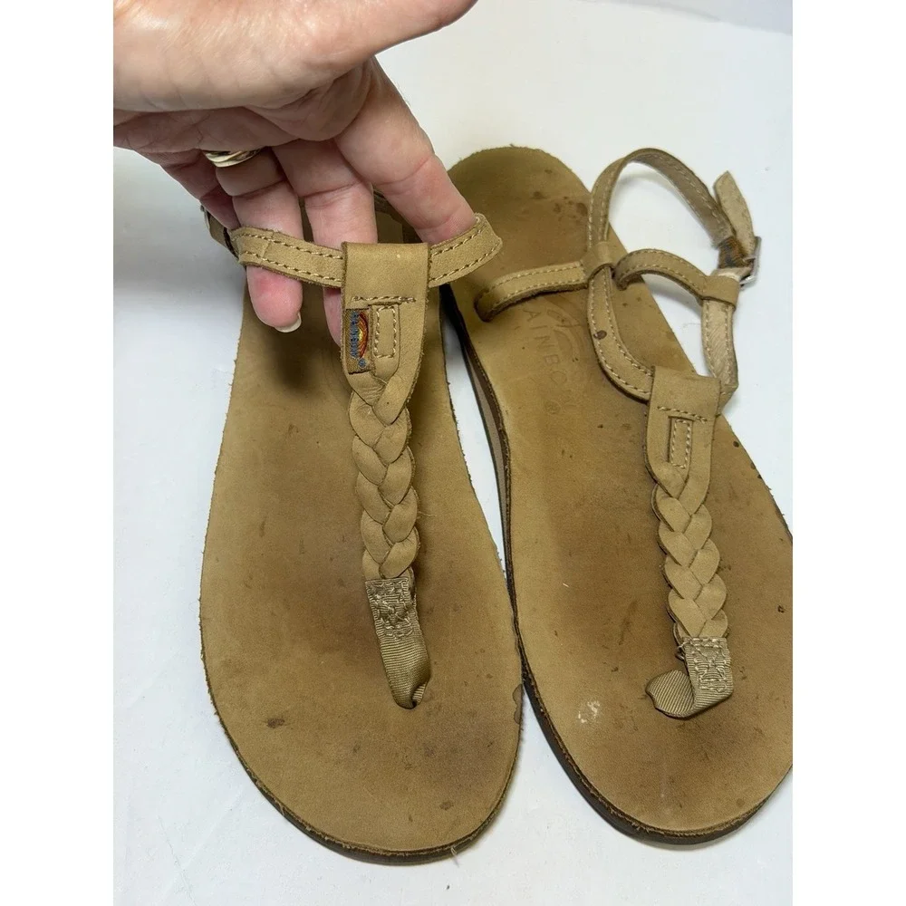 Rainbow T-Street‎ Braided T Strap Sandals Womens M Sierra Light Brown