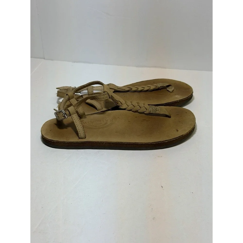 Rainbow T-Street‎ Braided T Strap Sandals Womens M Sierra Light Brown