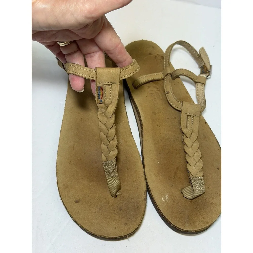 Rainbow T-Street‎ Braided T Strap Sandals Womens M Sierra Light Brown