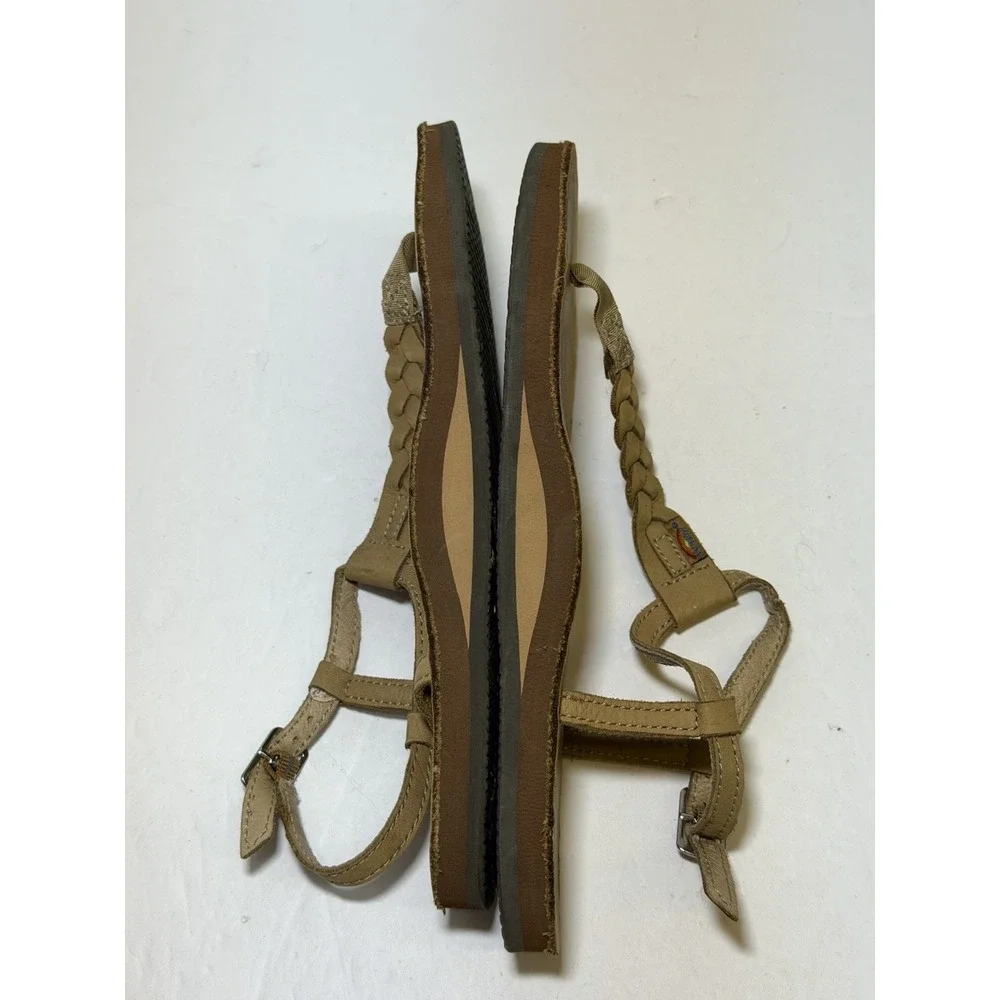 Rainbow T-Street‎ Braided T Strap Sandals Womens M Sierra Light Brown