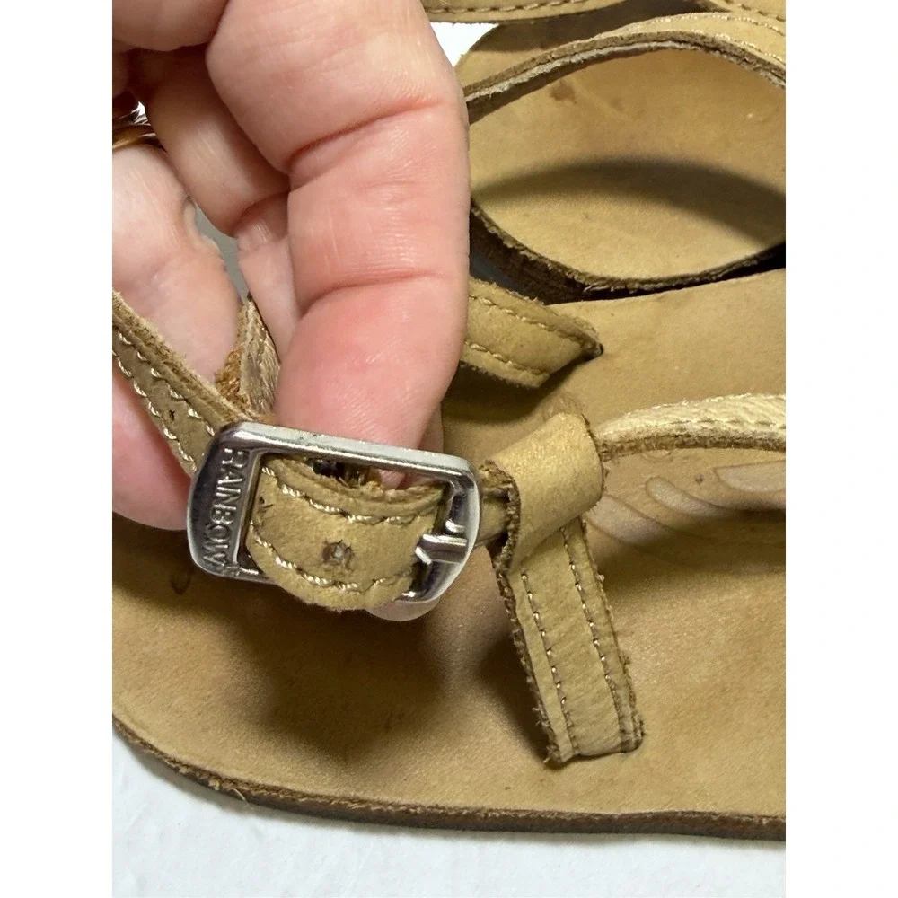 Rainbow T-Street‎ Braided T Strap Sandals Womens M Sierra Light Brown