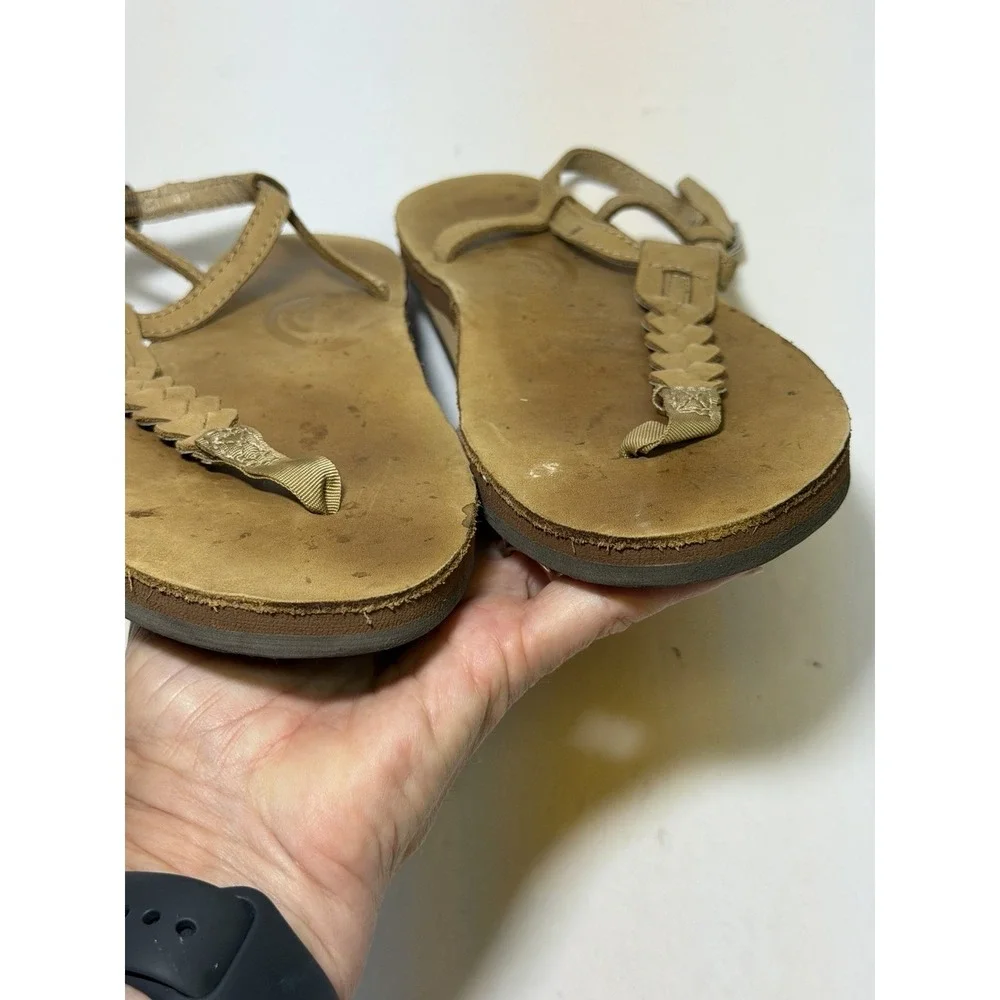 Rainbow T-Street‎ Braided T Strap Sandals Womens M Sierra Light Brown