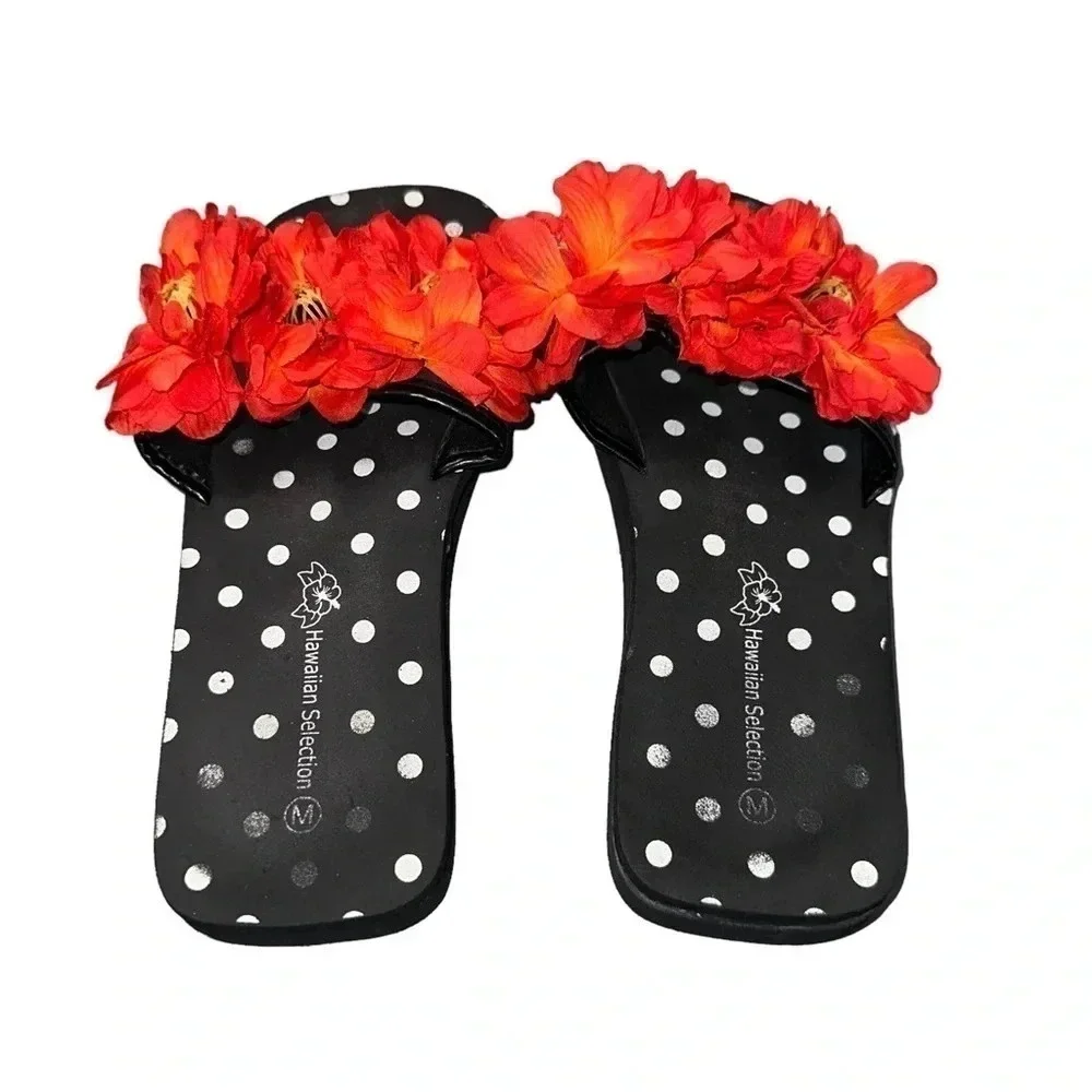Hawaiian Selection M‎ (8-9) slip on sandal with red flowers