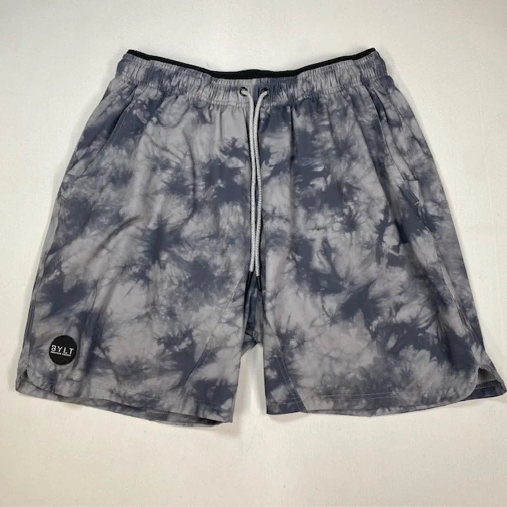 BYLT Premium Basics Active Shorts Mens XXL Grey‎ Tie Dye Lined Athletic Pockets