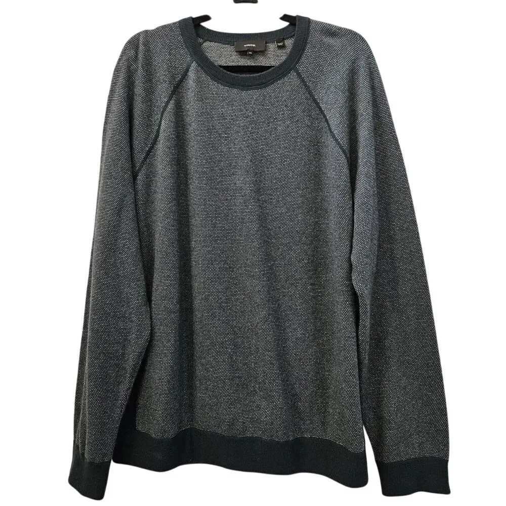 Vince Sweater Mens XXL Gray Bridseye Ribbed Cashmere Wool Crew Neck Pullover‎