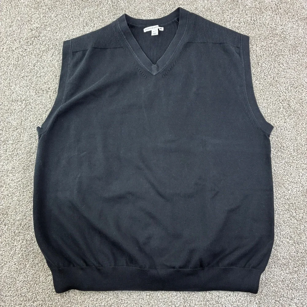 Cutter &‎ Buck Mens XL Black Supima Cotton V-Neck Sweater Vest Golf Business