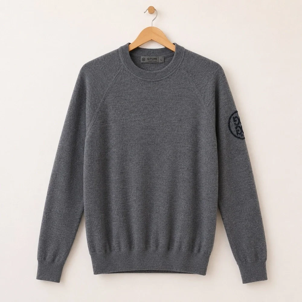 G/Fore Golfcore 100% Wool Crewneck Sweater Mens Large Gray Old Money Preppy