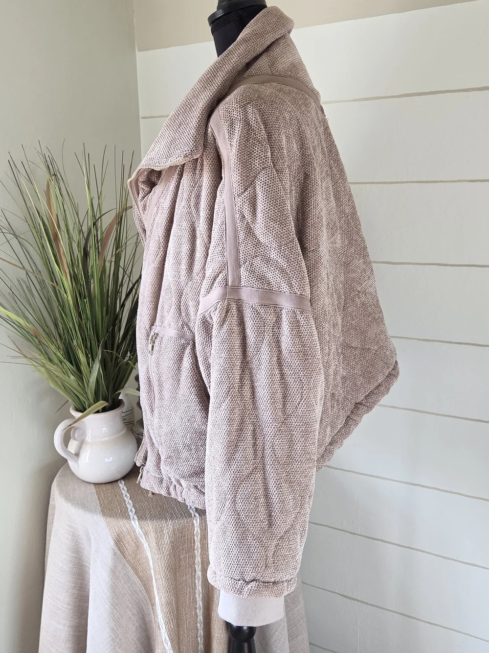 POL Mocha Plush Fleece Teddy Bear Coat Zip Up Bomber Jacket L Boho
