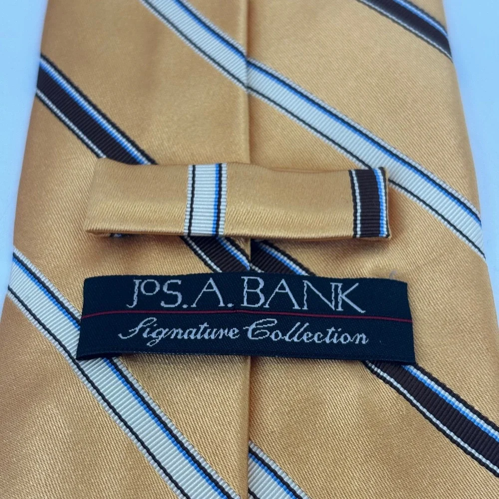Jos. A. Bank Necktie Mens OS Gold Striped Linen Silk Italy Signature Collection