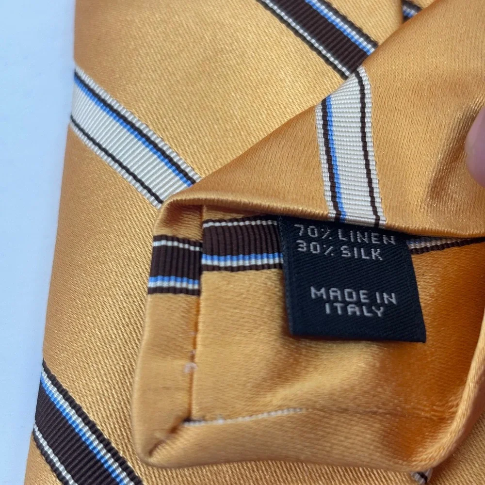 Jos. A. Bank Necktie Mens OS Gold Striped Linen Silk Italy Signature Collection