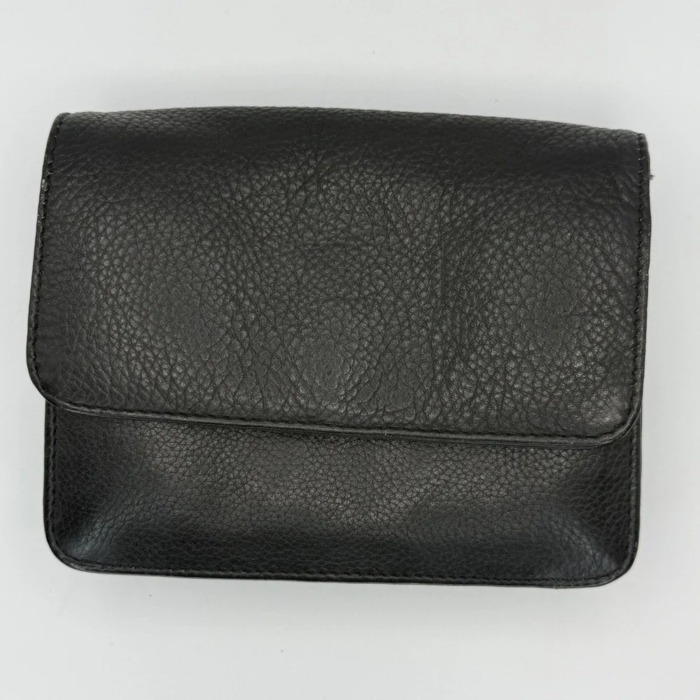 Vintage East West Concept Design Black‎ Leather Wallet Mini Purse No Strap