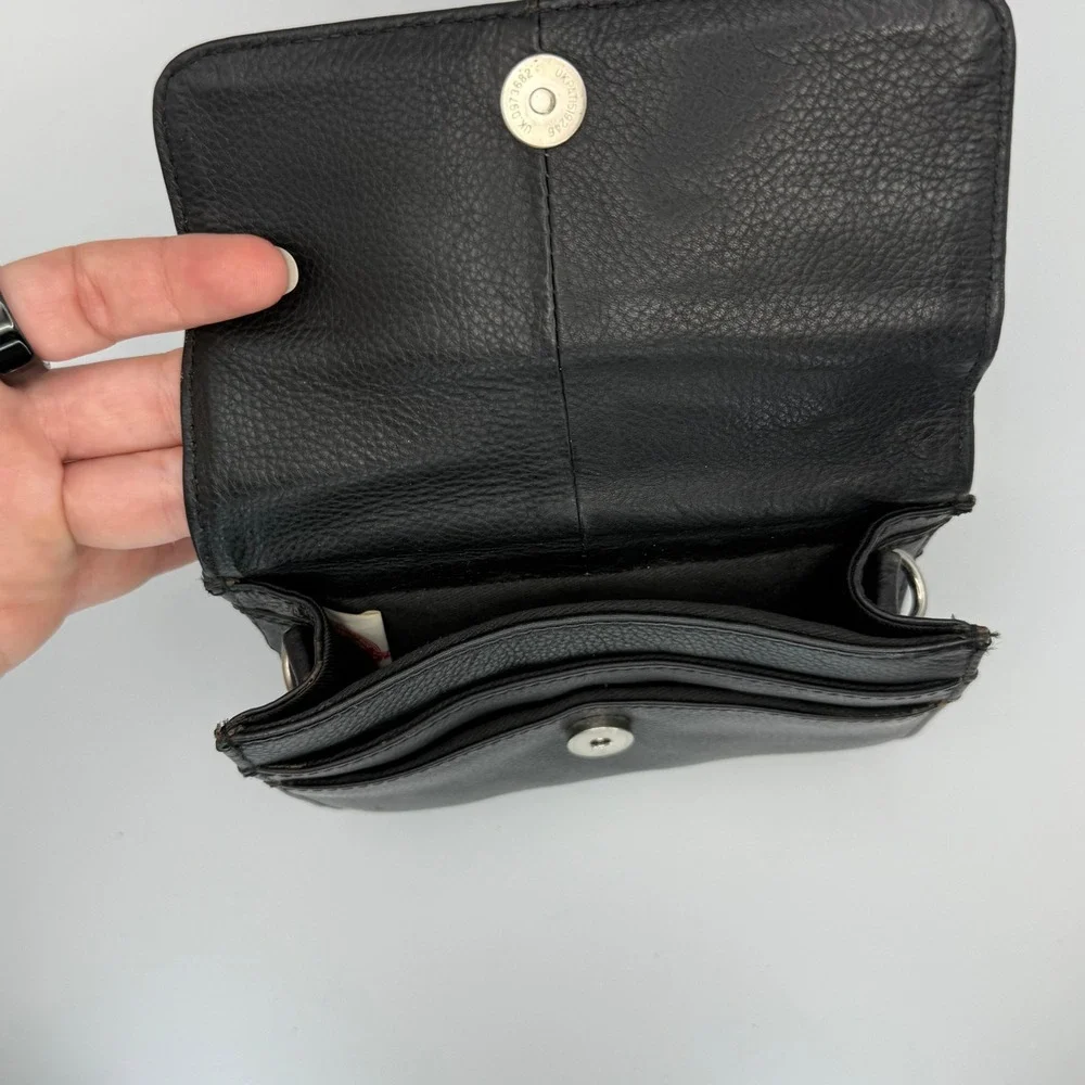 Vintage East West Concept Design Black‎ Leather Wallet Mini Purse No Strap