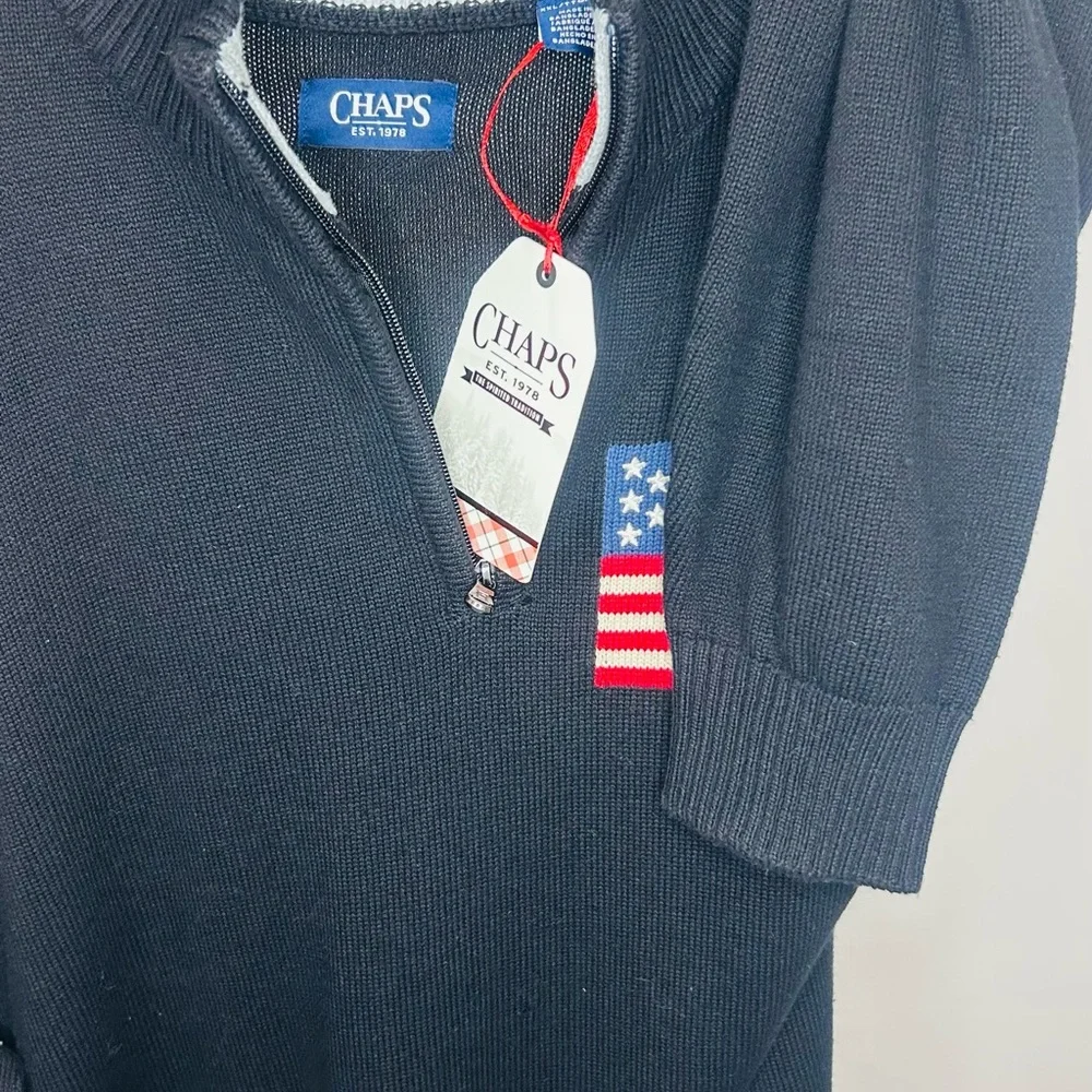 Men's Black Half-Zip Sweater with Flag Patch