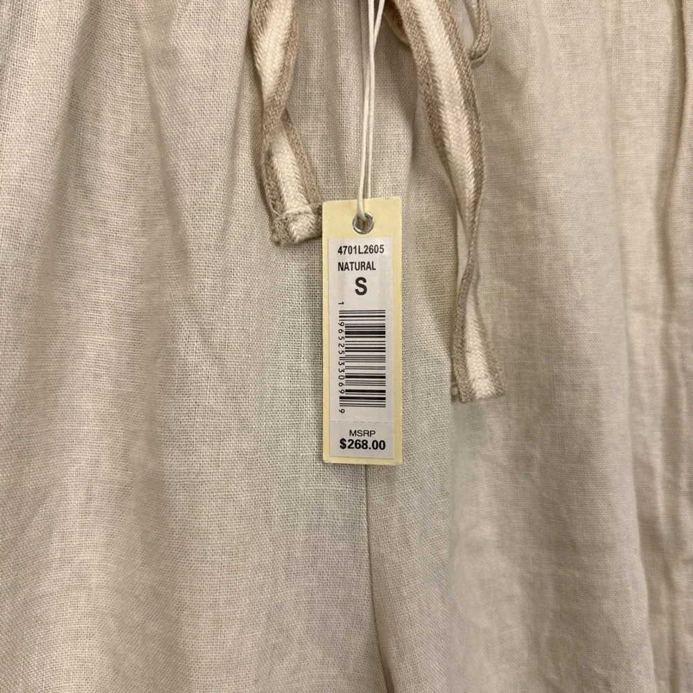 Max‎ Studio London Natural Linen Blend Wide Leg Drawstring Pants 4701L2605 Small
