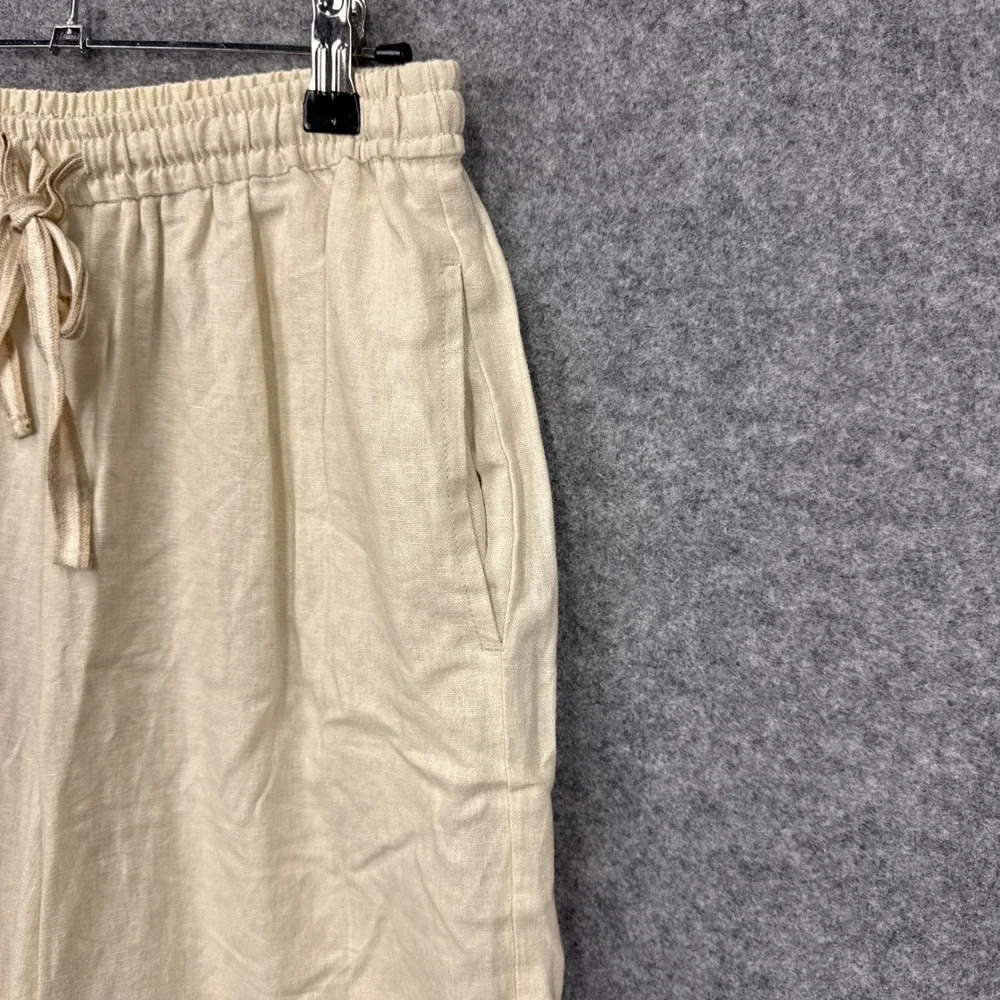 Max‎ Studio London Natural Linen Blend Wide Leg Drawstring Pants 4701L2605 Small