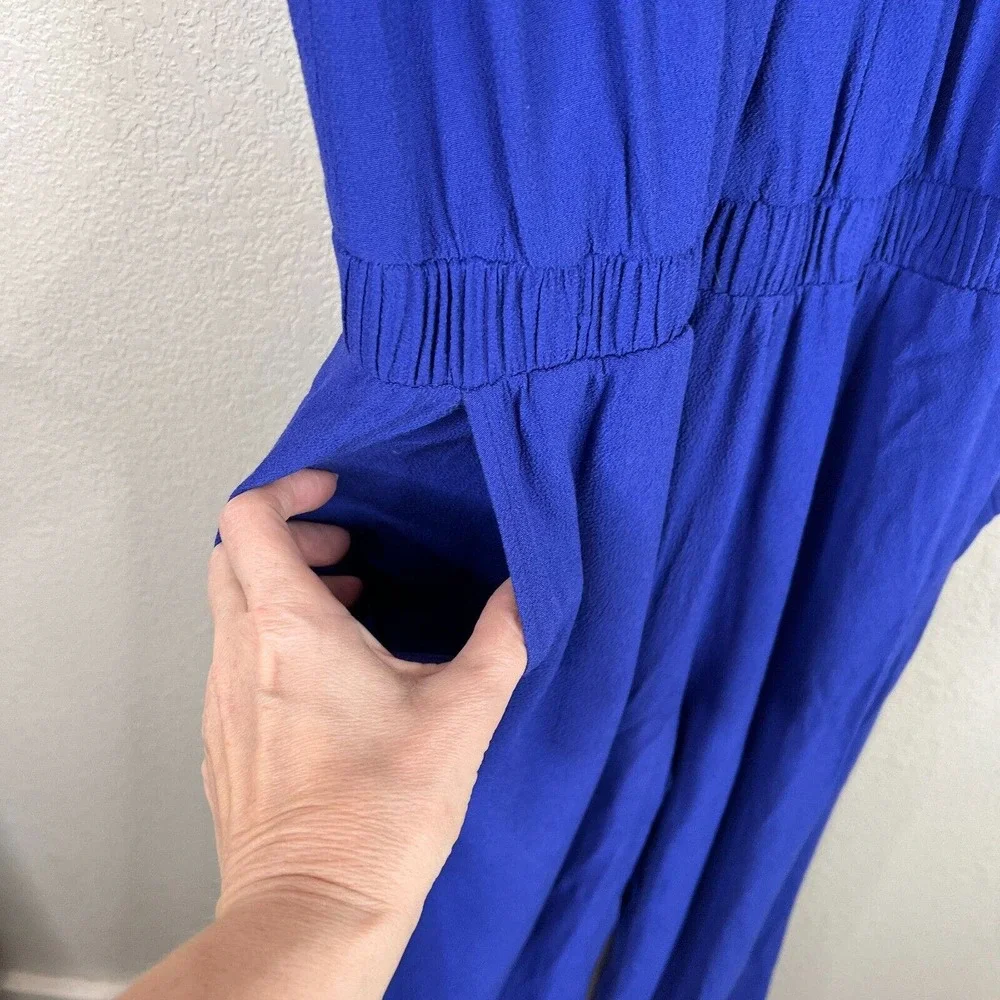 Ba&sh Combinaison Flata Jumpsuit Size 1 Indigo Sleeveless Cropped Wide Leg Crepe