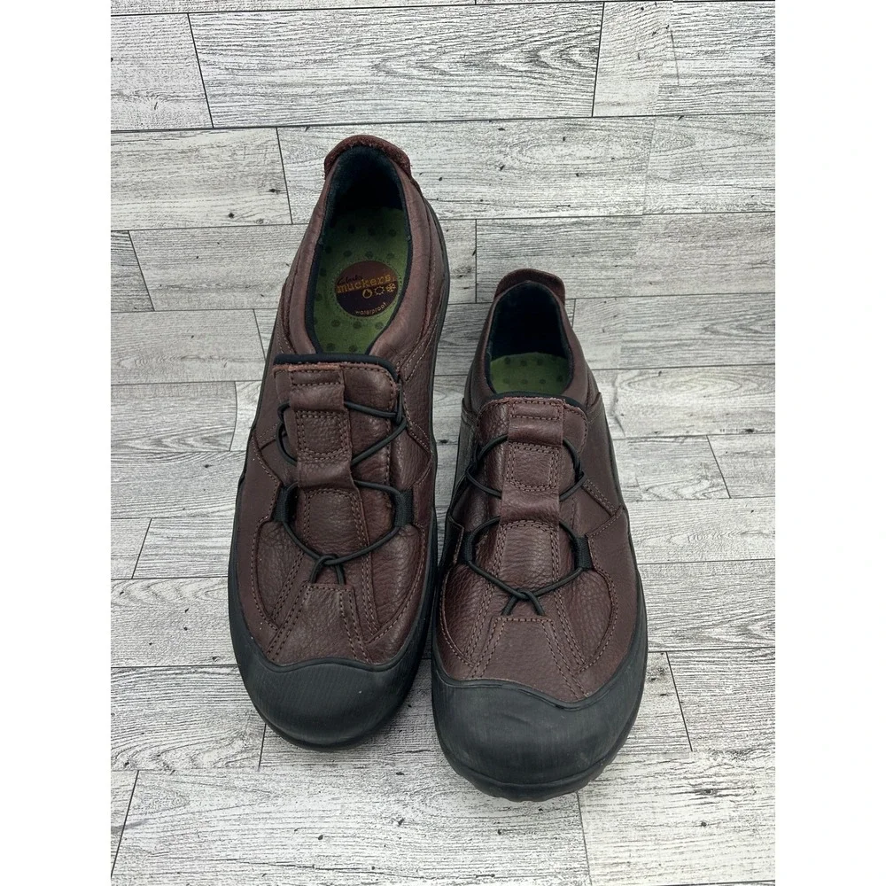 Clarks Muckers Brown Leather Waterproof Bungee Slip On‎ Shoes Women Size 10M