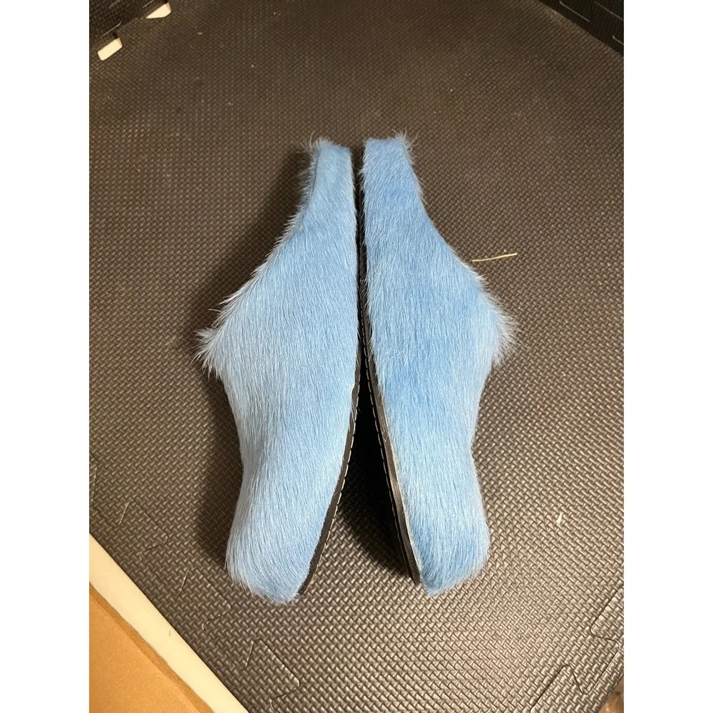 Marni‎ Fussbett Sabot Mens 44 US 11 Blue Calf Hair Furry Mules Slides Shoes