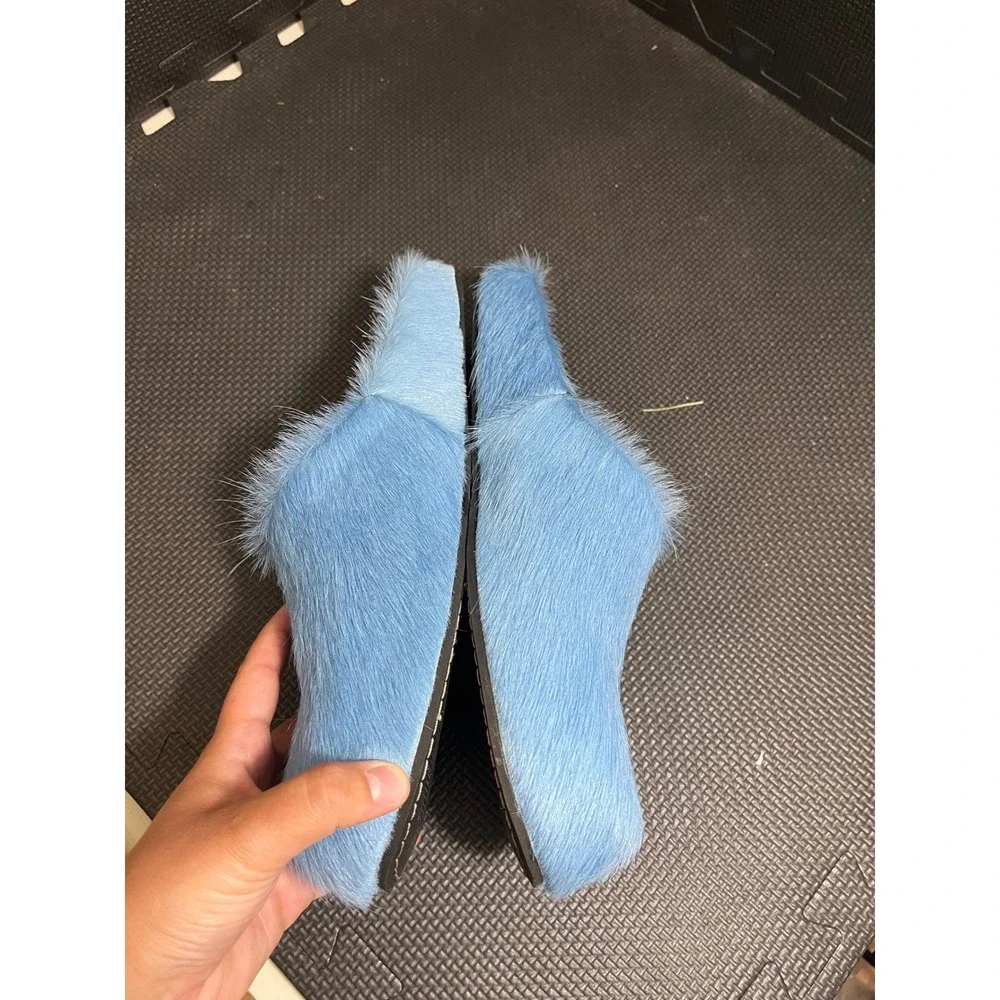 Marni‎ Fussbett Sabot Mens 44 US 11 Blue Calf Hair Furry Mules Slides Shoes