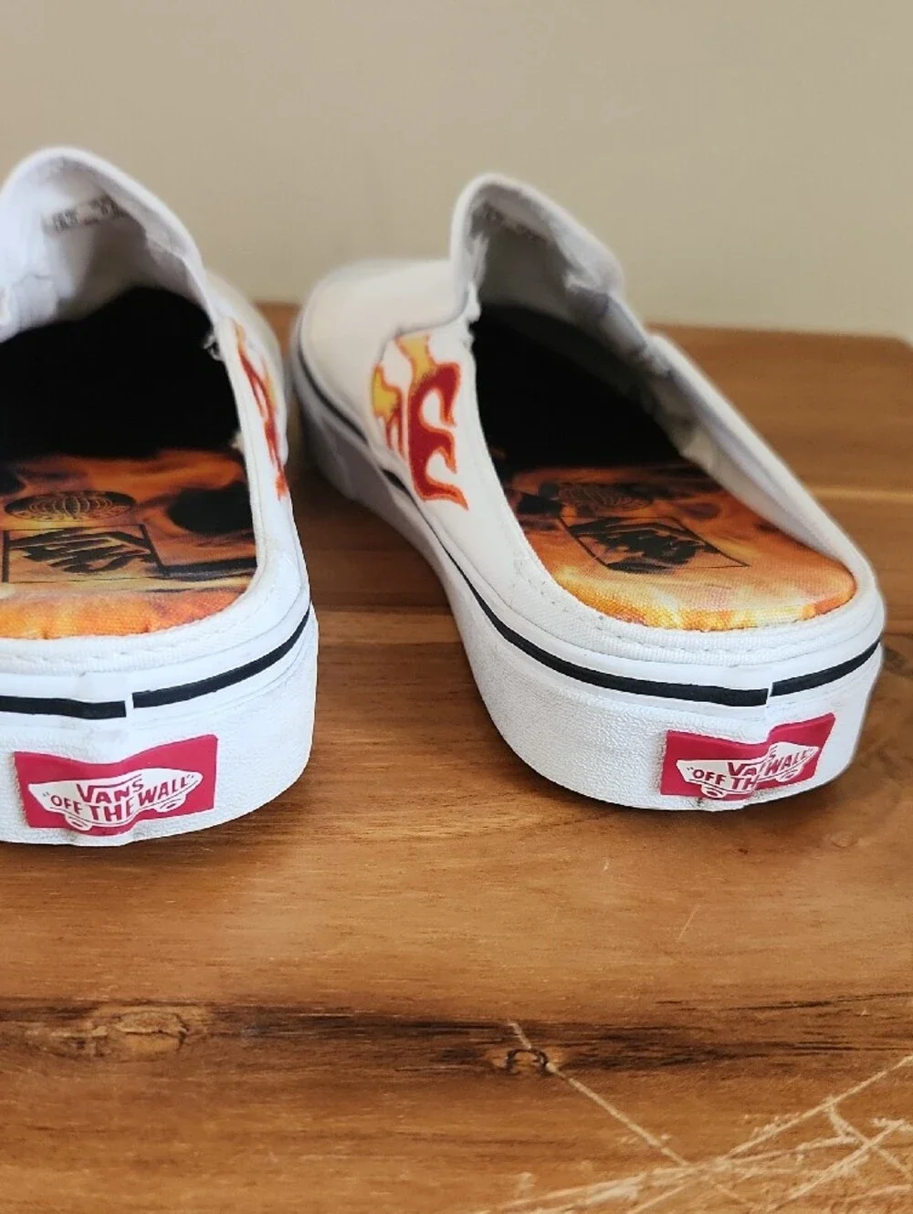 Vans x A$AP White /Red Flame Classic Slip On Mules Shoes Mens Size 8 Womens 9.5