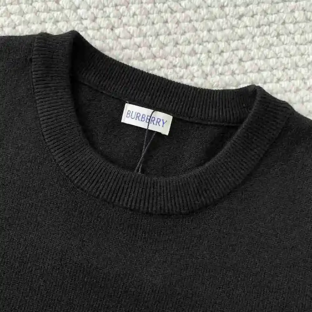 Burberry Black Crew Neck Sweater Blue Equestrian Logo Knit Top