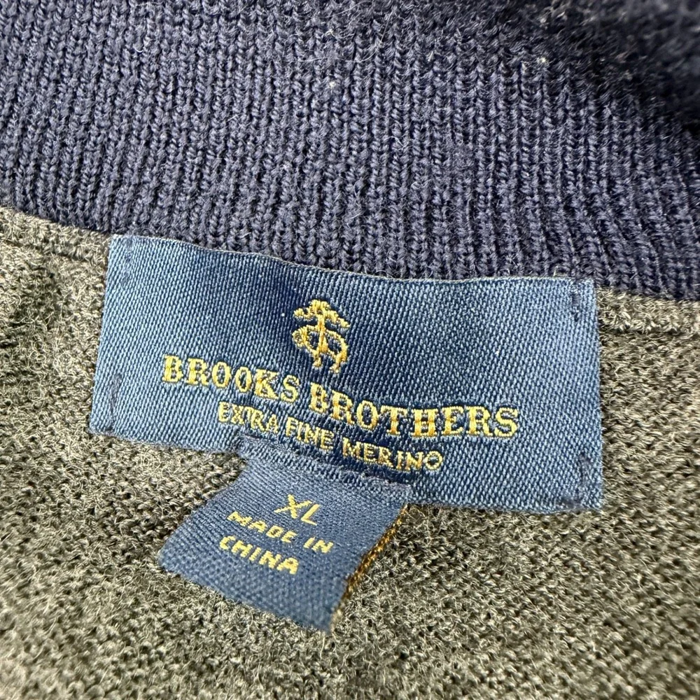 Brooks Brothers Extra Fine Merino Wool Quarter Zip Sweater Charcoal Gray Mens XL