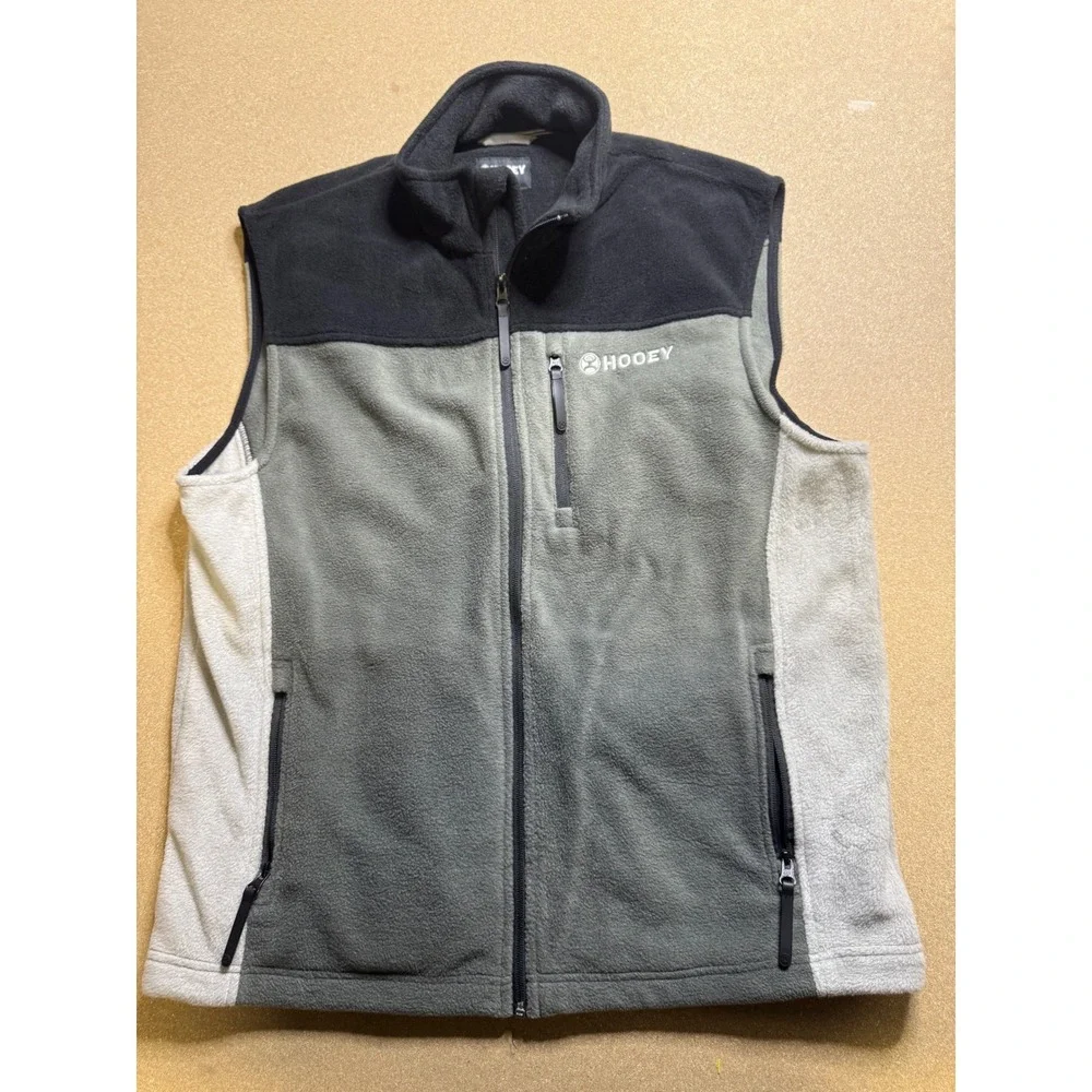 Hooey Mens Fleece Vest Full Zip Sleeveless Gray Black‎ Outdoors Casual
