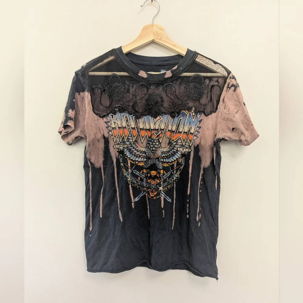 Affliction Y2K Grunge T-shirt Eagle Skull Embroidered‎ Lace