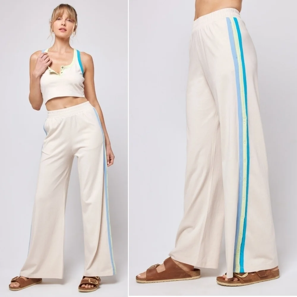 L*SPACE // soft jersey hi waist wide leg side stripe side snap activewear pants