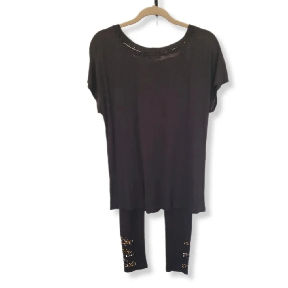 Bergdorf Goodman Loungewear Set Black W/ Safety Pin Detail Size S Grunge…
