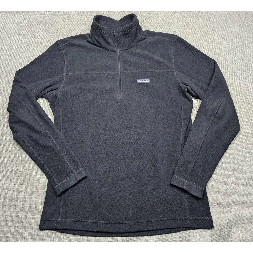 Patagonia Pullover Mens Medium Black Fleece 1/4 Zip Hiking Sweater Outdoor Layer