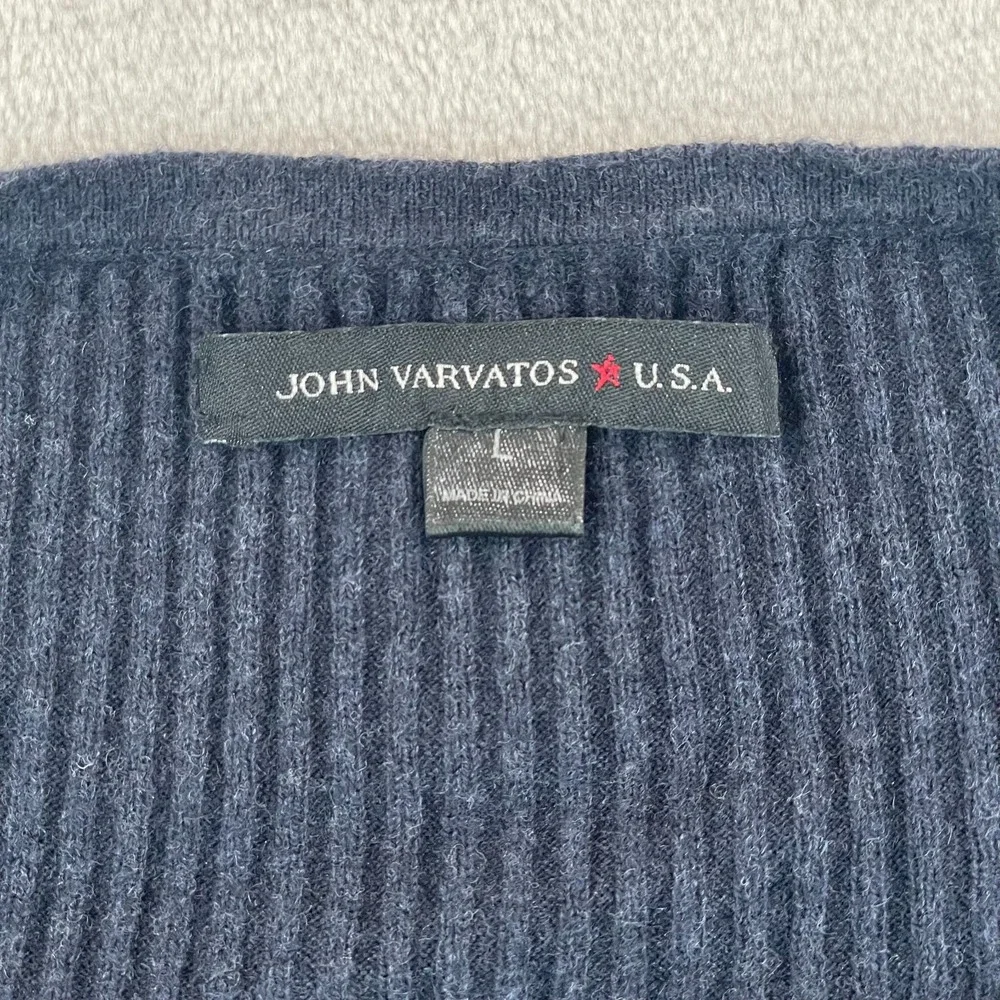 John Varvatos Henley Sweater Men Large Navy‎ Camel Hair Blend Ribbed USA $298