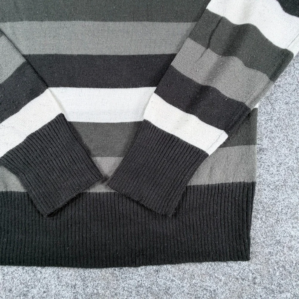 BKE Pullover Sweater‎ Mens L Black Gray White Striped Classic Office Wear Preppy