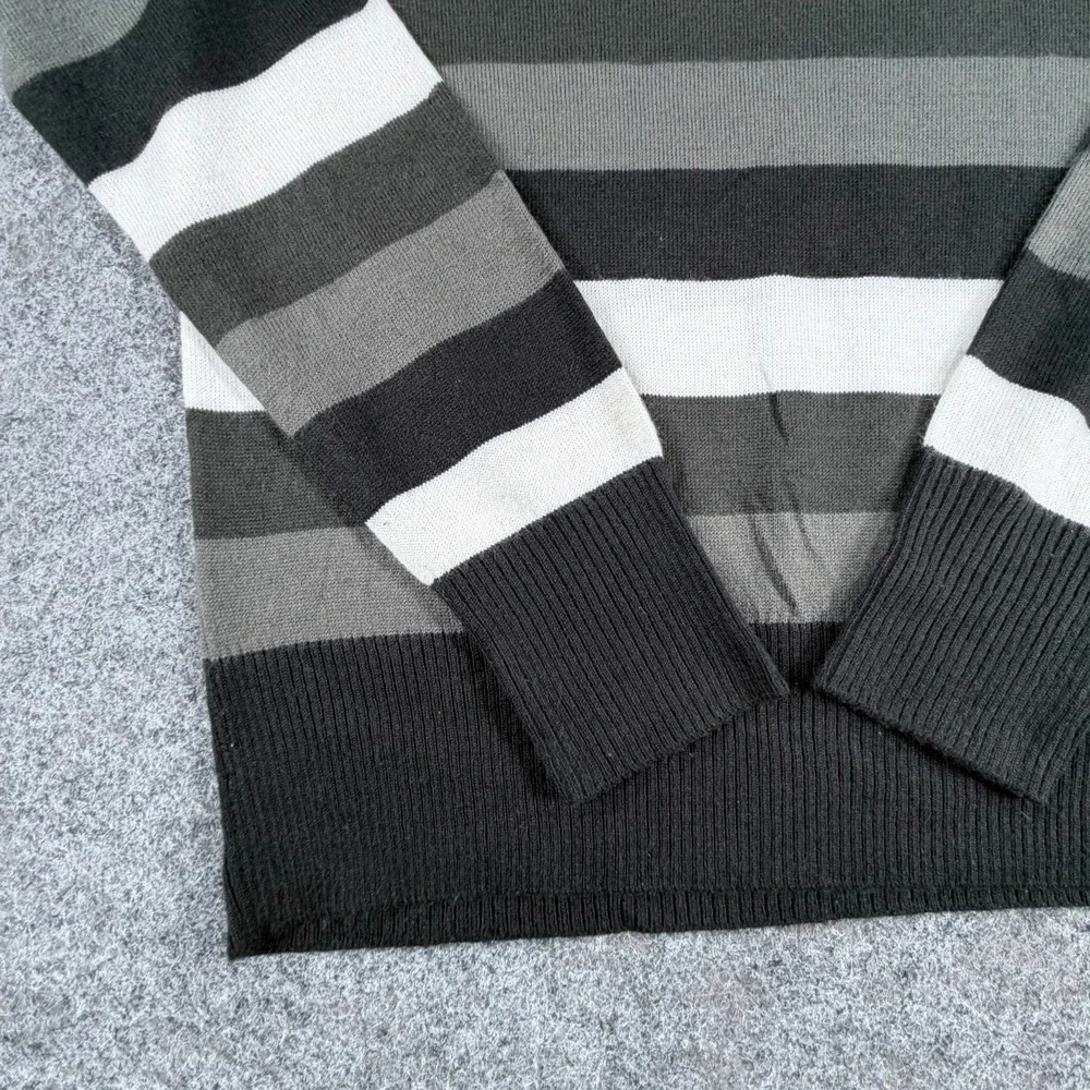 BKE Pullover Sweater‎ Mens L Black Gray White Striped Classic Office Wear Preppy