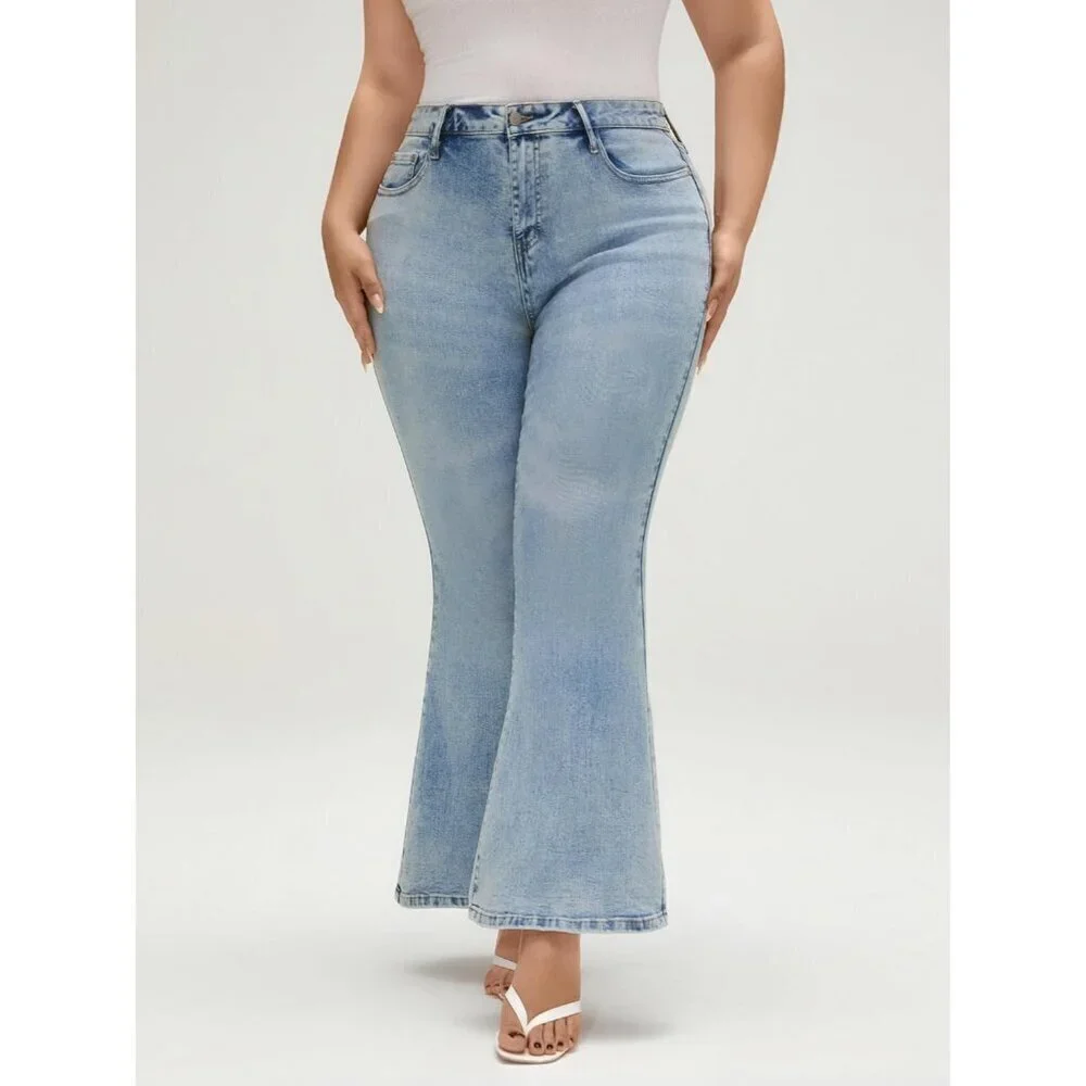 Women Flared Jeans High Waist Y2K 90s Denim Pants Stretchy Distressed